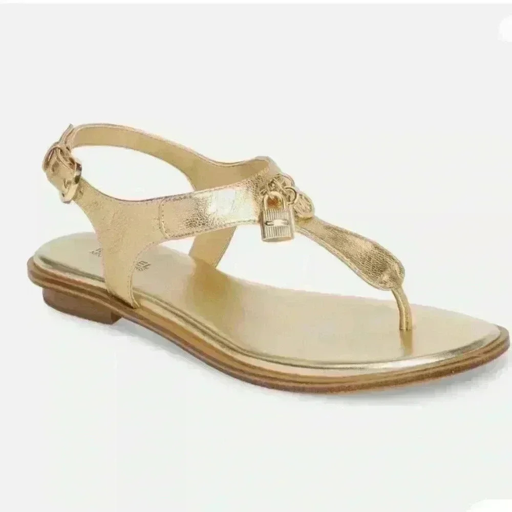 MICHAEL Michael Suki Charms Thong Sandals Gold Metallic Size 7.5 - Picture 1 of 8
